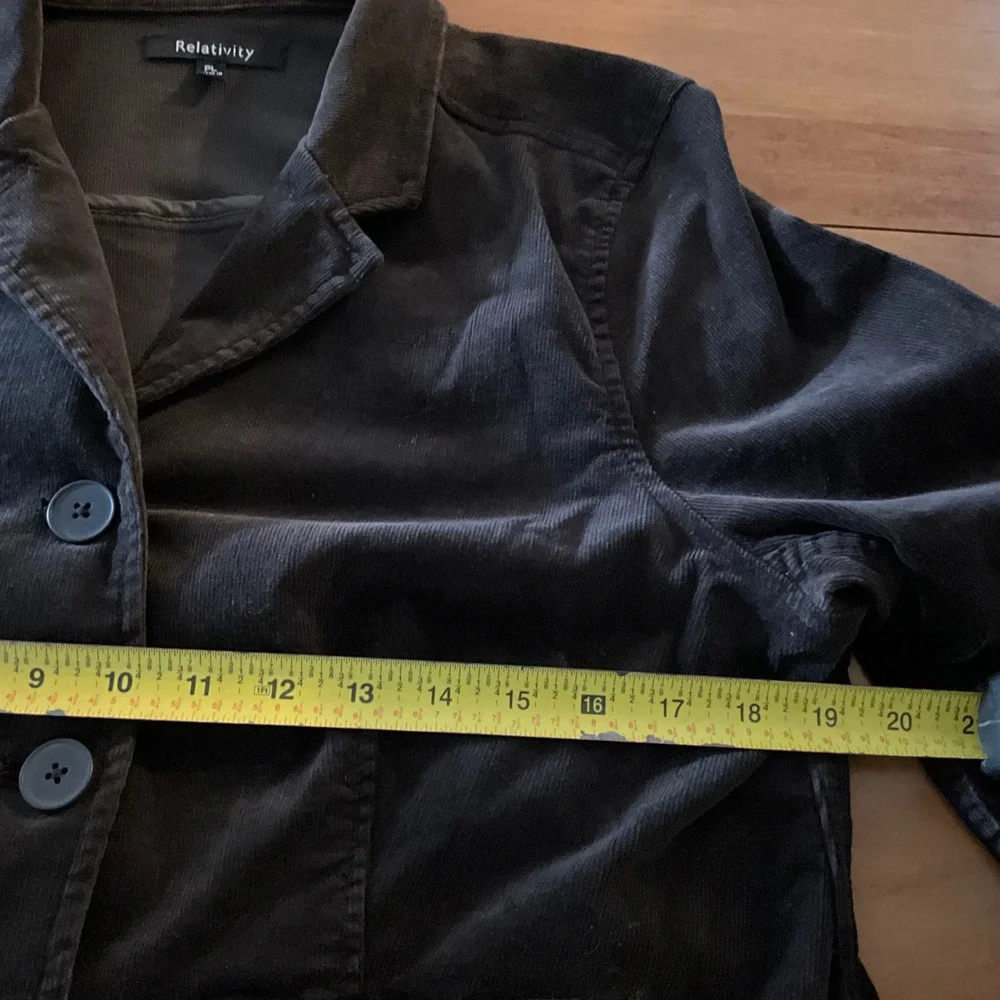 Relativity Corduroy Brown Blazer Jacket Womens Large Petite Button Military Punk